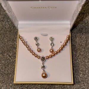 Charter Club Rose Gold Pearl Necklace and Earring Set